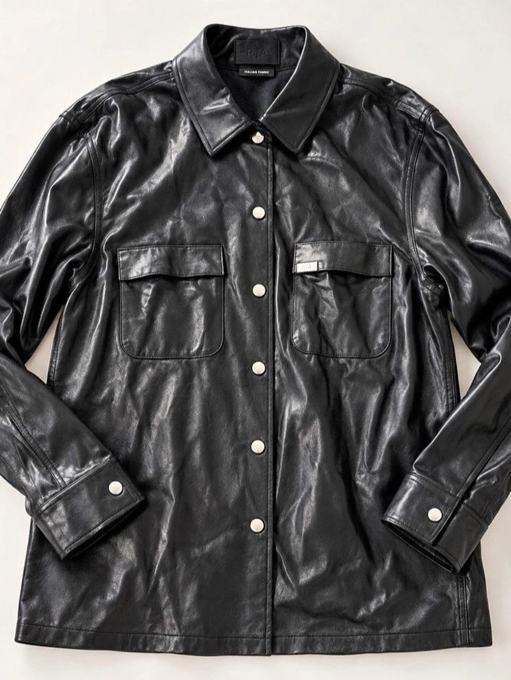 R+ A Black Faux-Leather Shirt Jacket